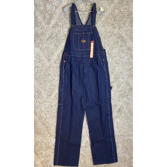 Red Kap Men's Denim Bib Overall 38x32 Blue Jeans Cargo Pockets - Picture 1 of 11